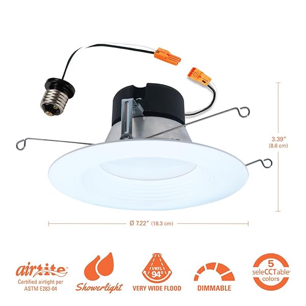 HALO 5 INCH / 6 INCH LED RECESSED LIGHT TRIM WITH 5 COLOR TEMPERATURES, DIMMABLE BAFFLE CAN LIGHTS FOR CEILING, 6-PACK. 750 LUMENS LT56079FS1EWHR6PK