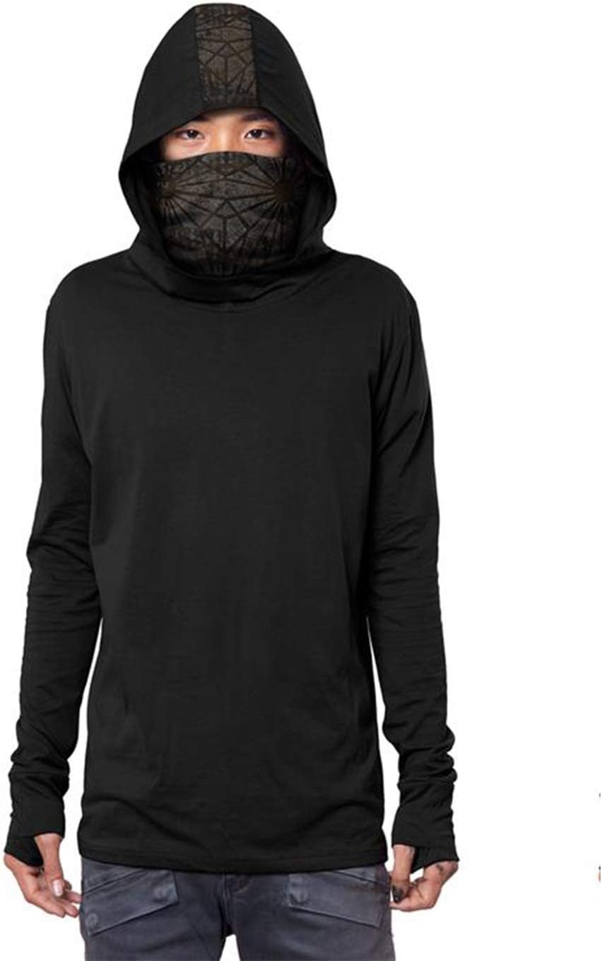 Plazmalab Men's Kusari Hoodie Japanese Turtle Neck Gaiter Urban Printed Pullover Outwear