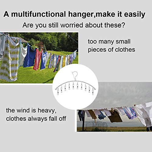 Toplife Clothes Hanger with 10 Clips,Stainless Steel, Windproof, for Drying Socks, Bras,Underwears,Baby Clothes,Hats,Scarfs,Towels,Pants,and Gloves,Set of 4 - Thumbnail 3