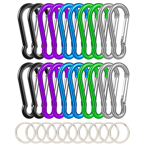 Michael Josh 20PCS Carabiner Caribeaner Clip, 2.5"/6CM Small Mini Aluminum D Ring Keychain Carabeaner Bulk Hook Pack