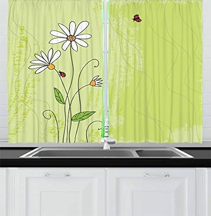 Amazon Com T H Home Daisy Kitchen Curtains Hand Drawn Style