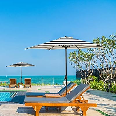 Amazon Com Abba Patio 9ft Striped Patio Umbrella Outdoor Umbrella Patio Market Table Umbrella With Push Button Tilt And Crank For Garden Lawn Deck Backyard Pool Black Stripe Garden
