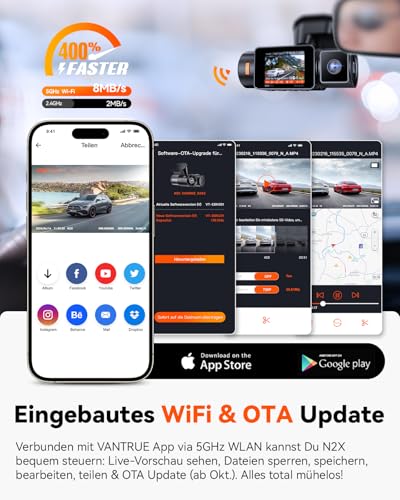 VANTRUE N2X 2.7K+1080P STARVIS 2 Car Camera, Front Interior, Dual HDR Night Vision Camera, Front 2.5K/60FPS, GPS, 5GHz WiFi, Voice & App Control, G-Sensor, Max 512GB
