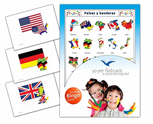 Country and Flags Flashcards in Spanish Language - Flash Cards with Matching Bingo Game for Toddlers, Kids, Children and Adults - Size 4.13 Ã— 5.83 in - DIN A6