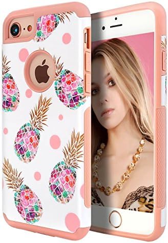 WORLDMOM for iPhone SE2 Case, for iPhone 7 Case, Cute Pineapple Design Double Layer Hybrid Bumper Sturdy Back Soft Silicone Protective Phone Case Cover for iPhone SE2, Rose Gold