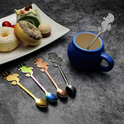 â˜€ Dergo â˜€ 5pc Set Seahorse Long Handle Spoon Flatware Coffee Drinking Tools Kitchen Gadget