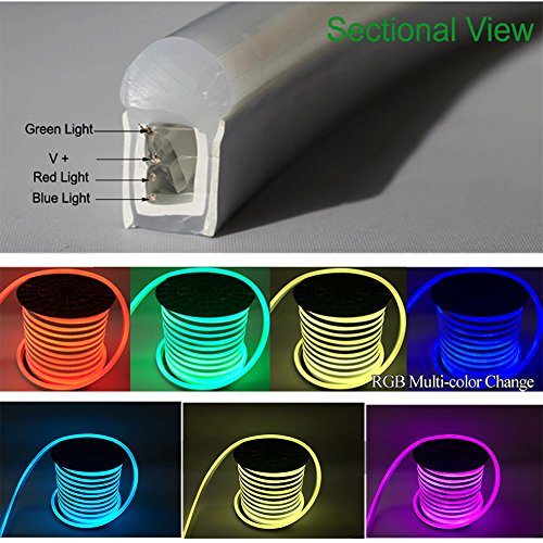 Vasten 30 ft LED Neon Rope Light 12V Flex LED Neon Tube Light Waterproof Resistant, Accessories Included - [Ideal For Christmas Lighting, Indoor/Outdoor Rope Lighting] [Ready to use] (RGB)