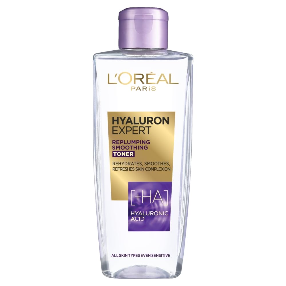 L'Oréal Paris Hyaluron Expert Replumping Toner, Hyaluronic Acid, Removes Traces of Makeup & Refreshes Skin Complexion, 200ml, Dermatologically Approved Toner