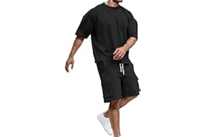 JIXIANG Men Outfits 2 Piece Fashion Casual Summer Drop Shoulder Oversize Tee Shirt Shorts Set Athletic Jogging Tracksuit