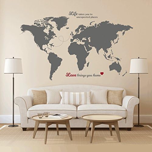 Wall Decor Stickers Huge World Map Life Takes You to Unexpected Places Love Brings You Home for Living Room Bedroom