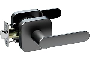 ULTRALOQ Passage Lever Door Handle, Reversible Black Front Door Handle No Lock for Interior or Exterior Door, Closet, Hallway, Adjustable Latch Backset, IP65 Waterproof, Matte Black