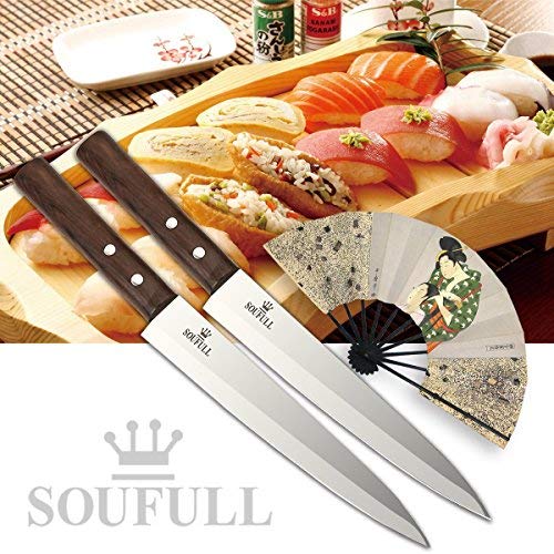 Professional Sashimi Sushi Knife,2/3 Tang Unbroken Soufull Japanese Surgical Grade stainless steel,325mm with Razor Sharp Blade, Gray Leather Wooden Handle with Double Riveted-Durable with Gift Box - Thumbnail 4
