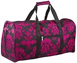 World Traveler Black and Fuchsia Floral Damask Gym Duffle Bag 21-inch