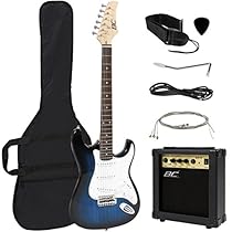 Full Size Blue Electric Guitar with Amp, Case and Accessories Pack Beginner Starter Package

