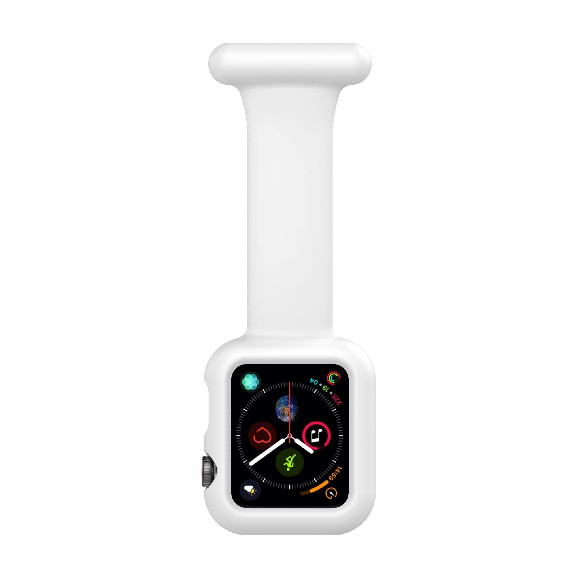 Makzib Fob for Apple Watch for Nurses Doctors Healthcare Paramedics, Silicone Pin Fob, 2 in 1 Infection Control Design Compatible with iwatch Series 7, 6, SE,5,4,3,2,1 (38/40/41mm, White)