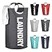 Mziart Thicken Laundry Hamper Tote with Alloy Handles, Heavy Duty and Durable Canvas Clothes Storage Bag Washing Bag, Collapsible and Self Standing as Laundry Basket (Dark Grey)