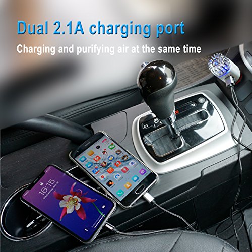 SUUKAA 2 in 1 Negative Ion Car Air Purifier with 2 USB Ports,Air Cleaner Freshener Refesher for 12V Vehicle,Effectively Remove Bad Odors,Smoke,Dust,Pollen,Pet Smell,Food Smell,Bacteria,Aller