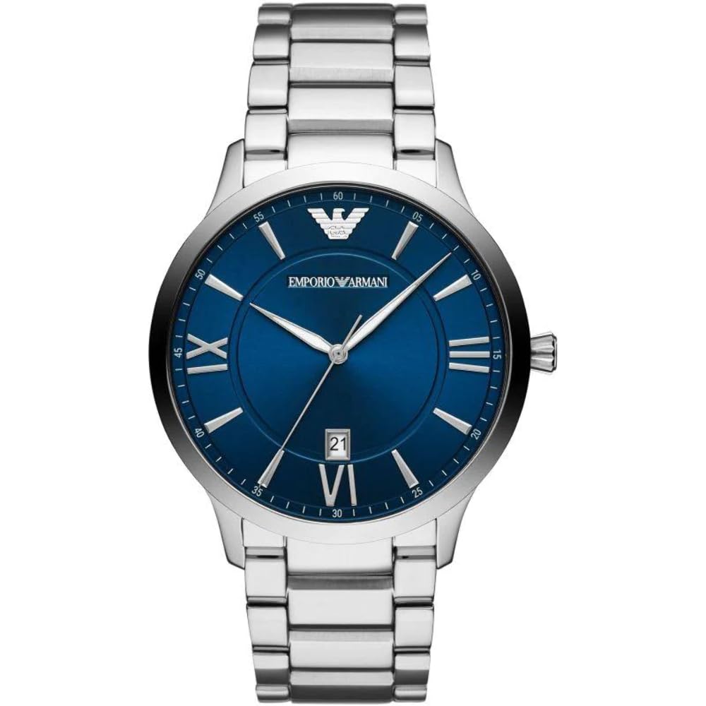 Emporio Armani Watch for Men, Three Hand Date Movement, 43 mm Silver Stainless Steel Case with a Stainless Steel Strap, AR11227