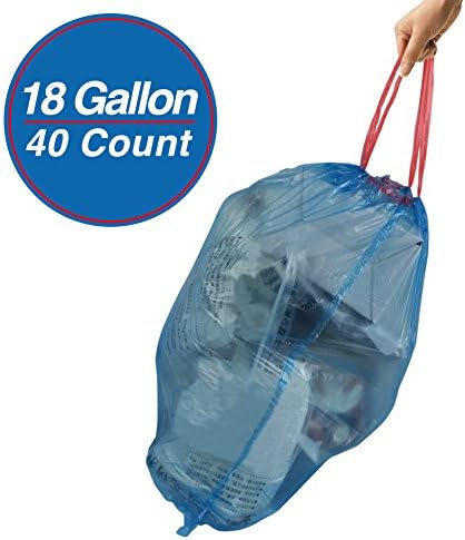 Force Recycling Bags | 40pcs 25x28" Waste Bin, Thick High-Density Biodegradable Plastic with Drawstring | 68L / 18gallons Capacity for Kitchen Garbage Vehicle Trash Can Liner | Blue | 1524.4