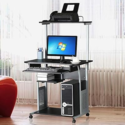 small corner computer desk with printer shelf