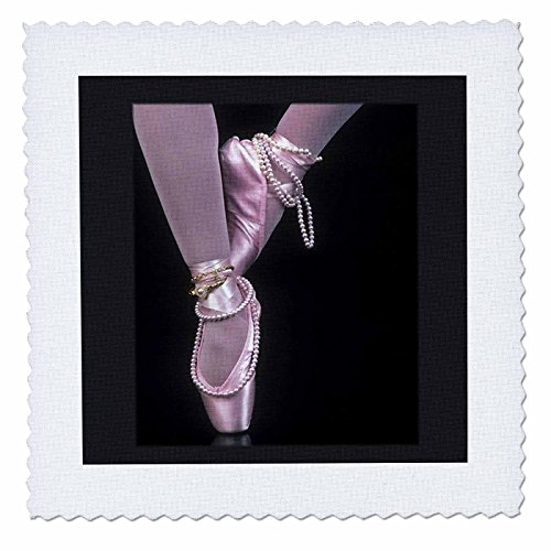 3dRose qs_41650_1 Pink Ballerina Legs N Shoes on Black-Quilt Square, 10 by 10-Inch