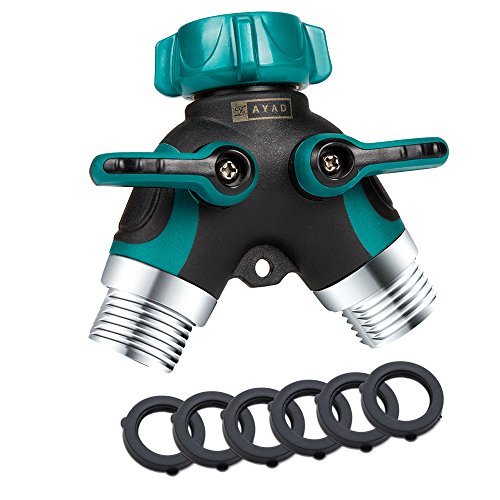 ZAYAD Y Hose Splitter 2 Way, Body Metal Garden Hose Connector with Comfortable Rubberized Grip with Outdoor Faucet, Sprinkler & Drip Irrigation Systems,Bonus Included: 6 Washers (2-Packs)