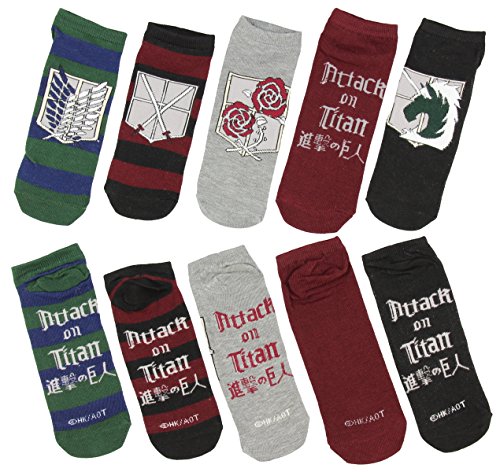 Attack on Titan Emblems Unisex 5 Pair Low Cut No Show Socks Cosplay