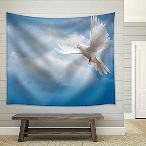 Dove in The Air with Wings Wide Open in-Front of The Sun - Fabric Wall Tapestry Home Decor - 51x60 inches