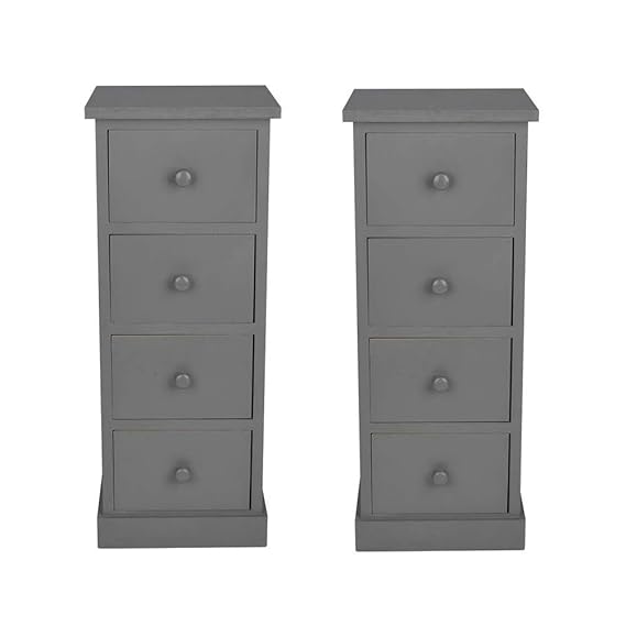 KingSaid 2Pcs Tall Wooden Bedside Drawers Nightstand Storage
