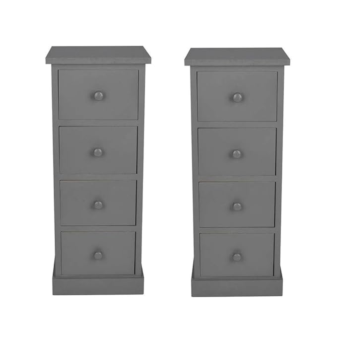 KingSaid 2Pcs Tall Wooden Bedside Drawers Nightstand Storage Unit With 4 Drawers Tables