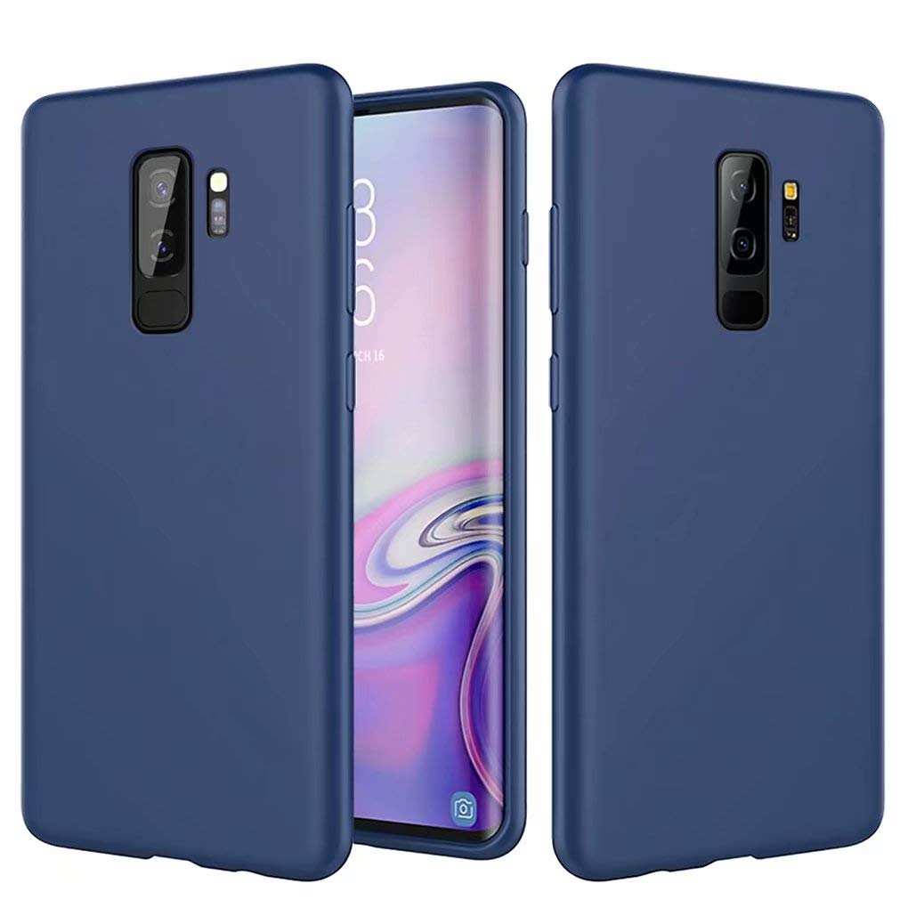 NiaCoCo Compatible with Samsung Galaxy S9 Plus Case Ultra Thin Shockproof Liquid Silicone Phone Case Soft Gel Rubber Microfiber Stripe Protector Case (Blue)