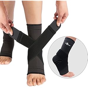 Jupiter Foot Sleeve (Pair) with Compression Wrap, Ankle Brace For Arch, Ankle Support, Football, Basketball, Volleyball…