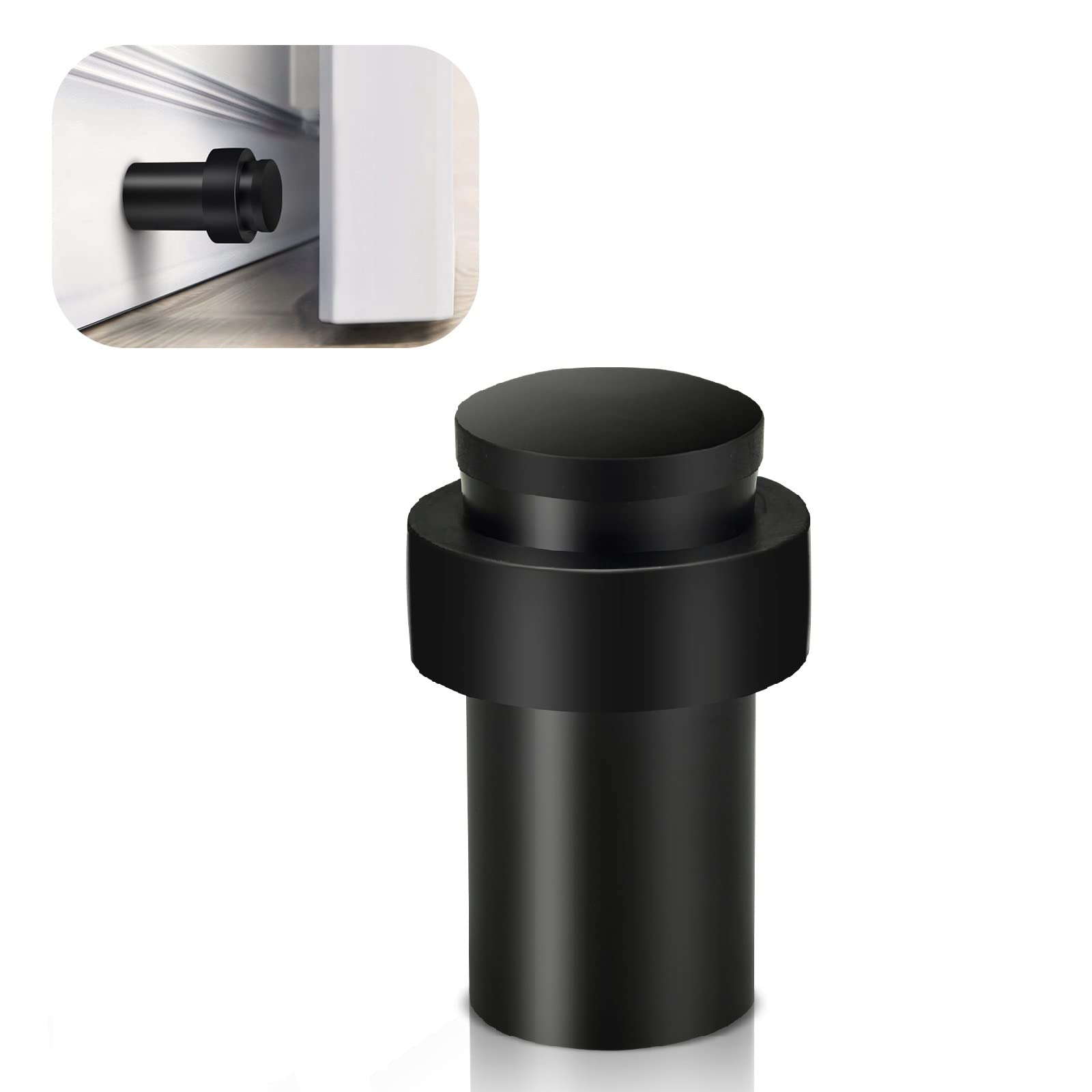 Door Stops, Heavy Duty Stainless Steel Door Stop Floor Wall Mounted Black Floor Door Stopper Wall Protector with Sound Dampening Rubber Bumper Tall Modern Door Stoppers for Skirtings, 1 Pack