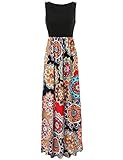 OURS Women's Summer Ethnic Style Floral Print Bohemian Sleeveless Tank Dresses Beach Long Maxi Dresses