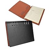 EsOffice Leather Notebook, Refillable Journal, Leather Binder Diary, 6 Ring Vintage Writing Notebook ,180 Lined Beige Pages, 5.8 x 8.2 Inches/A5 Size, Black