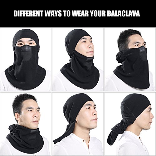 JIUSY Winter Thermal Thick Fleece Balaclava Ski Face Mask Neck Warmer Hood Cover Breathable Windproof Dust UV Protection Cold Weather for Skiing Snowboard Cycling Motorcycle Hunting Men Women Black #1 - Thumbnail 4