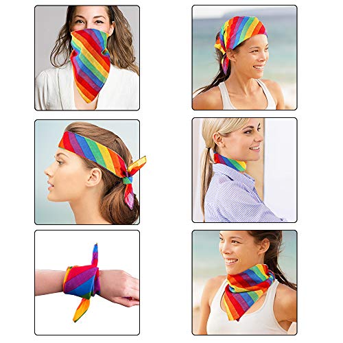 image for SIQUK 14 Pieces Rainbow Bandana Rainbow Stripe Bandana Headband Square