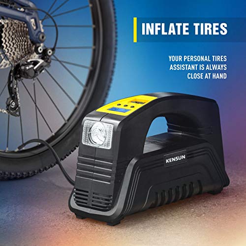 Kensun Bike Tire Pump 110V AC Home / 12V DC Car Electric Powered Inflator Air Compressor - Thumbnail 7
