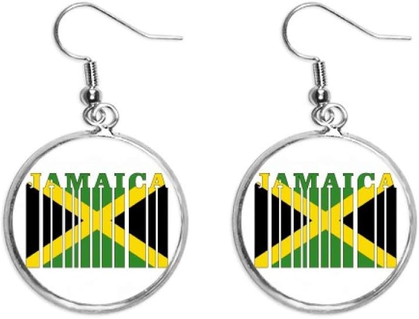 Flag National Jamaica Ear Dangle Silver Drop Earring