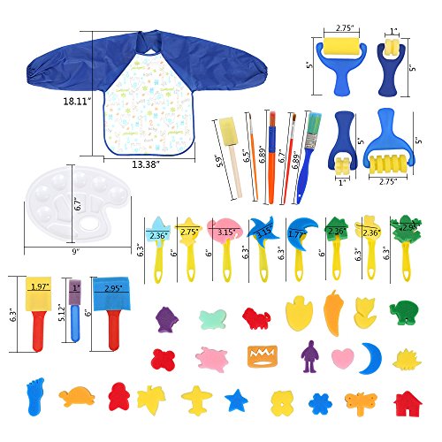 Art &Craft 46 Pieces Early Learning Sponge Painting Brushes Set for Kits Early DIY Learning Making DIY Include 24 pcs Painting Shapes ,Art CraftsSponge Brush, Flower Pattern Brush, Brush Set, Palette