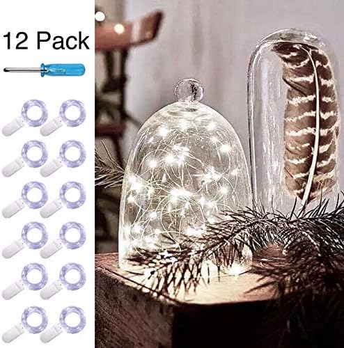 SunKite 12 Pack LED String Lights Battery Powered(Included),20 LED Starry Fairy Lights,6.6FT/2M Silver Wire,LED Firefly Lights for DIY Wedding Centerpiece,Christmas,Table,Party Decoration(Cool White)