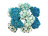 100 Mixed Blue Tone Color 10 mm Artificial Mulberry Paper Mini Rose Flower Wedding Scrapbook Diy Craft Scrapbook Bouquet Craft Stem Handmade Rose Valentines Anniversary Embellishment Mini Paper Flower