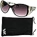 Vox Women's Sunglasses Designer Sport Fashion Rhinestone Vintage Floral Eyewear – Black Frame – Smoke Lens