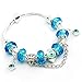 Bamoer European Fashion Blue Murano Glass Beads Charm Beaded Complete Silver Plated Bangle Bracelets for Teen Girls Women( 7.8inch/20cm )