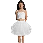 LJXploreMax Girls Petticoat 3 Layers Tulle Crinoline Underskirt Kids Slips | Hoopless Design, Skin-Friendly Lining, Fluffy Volume, Elastic Waistband with Drawstring, for Wedding Flower Girl Dress Party