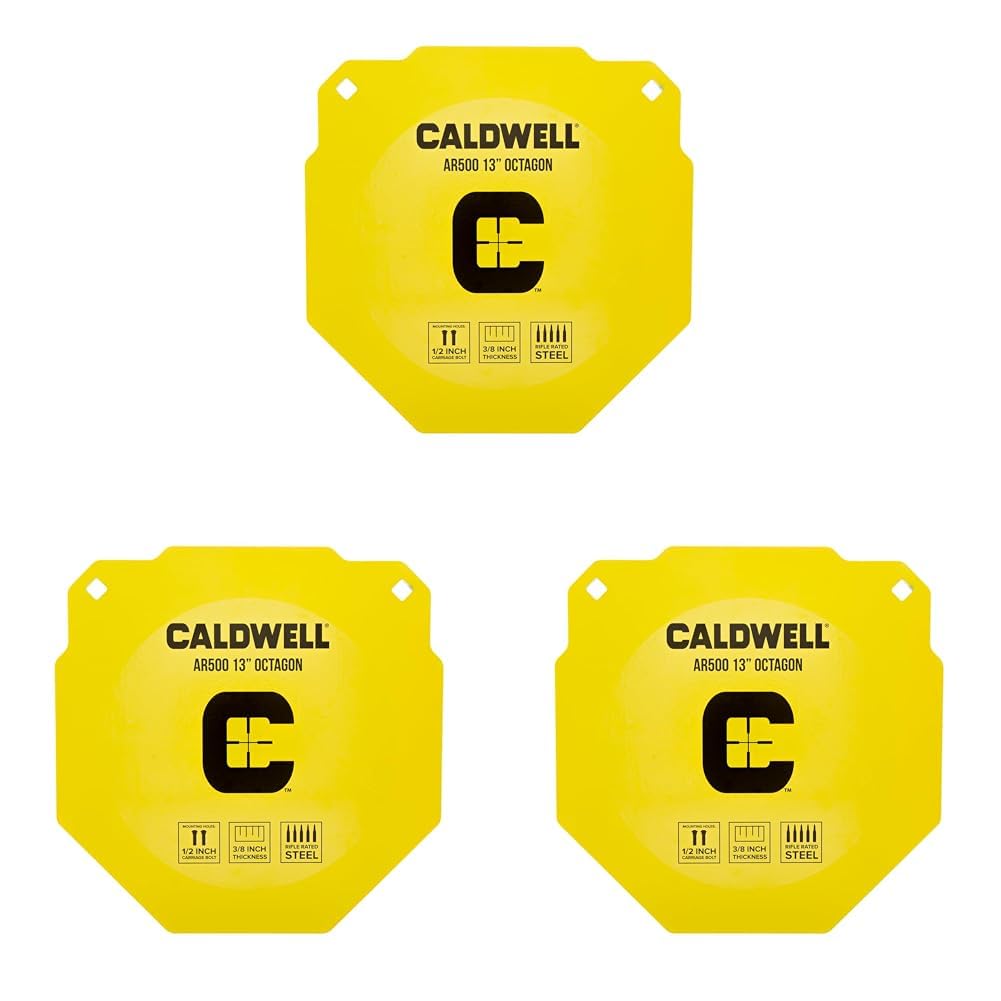 Caldwell High Caliber AR500 Steel Target 13" Octagon, 3/8" Thickness, Rifle Rated for Precision Shooting and Target Practice, Yellow (Pack of 3) Image