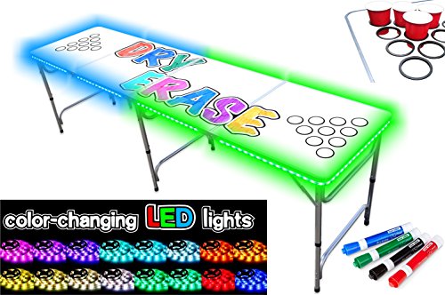 Partypongtablescom 8 Foot Beer Pong Table With Cup Holes Led Glow Lights Dry Erase Surface Markers -