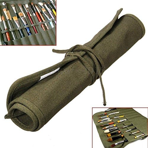 Paint Brush Holder - Roll Up Canvas Oil Paint Brush Bag 22 Slots Holder For Artist Draw Pen Watercolor Oil Brush