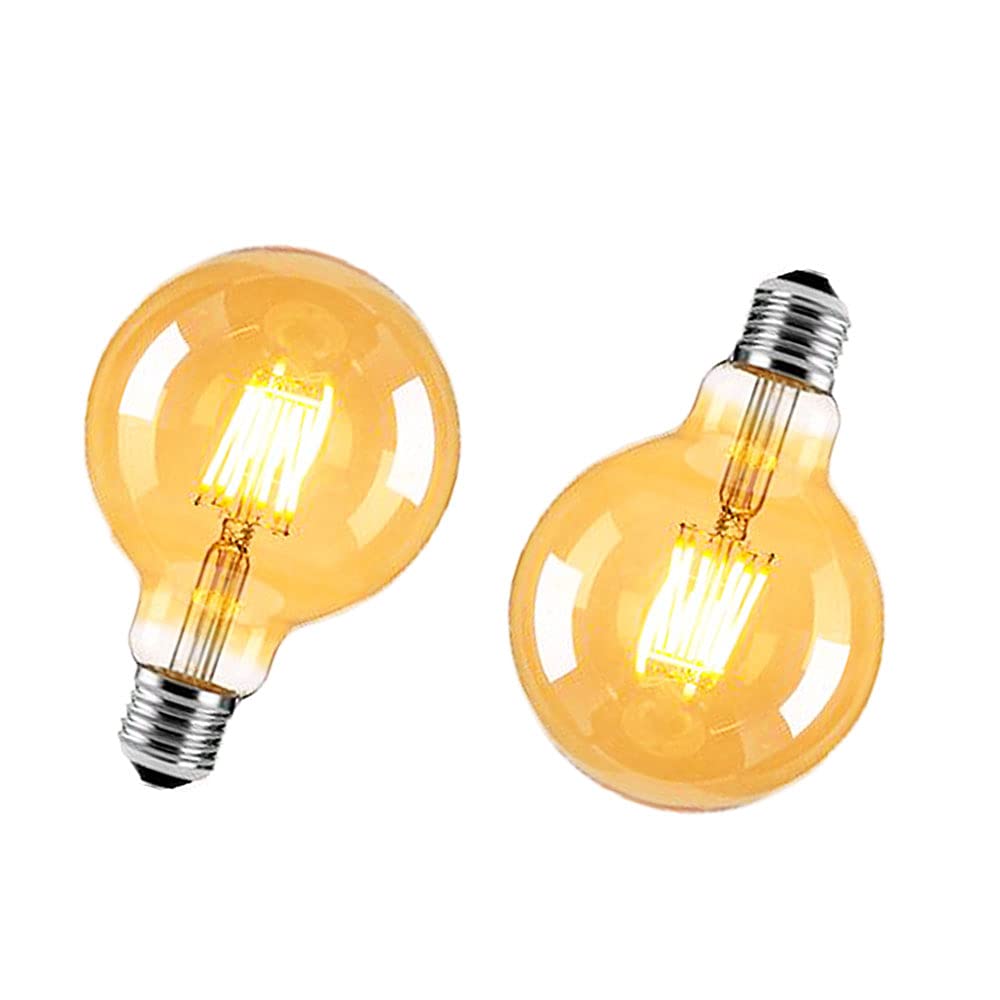 ZRJIA Pack of 2 E27 Edison Vintage LED Bulb Amber Globe E27 6W G95 600LM Warm White 2700K Antique Filament LED Bulb Ideal for Nostalgia and Retro Lighting