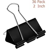Extra Large Binder Clips (36 Pack) 2 Inch, Big Paper Clamps for Office Supplies, Black